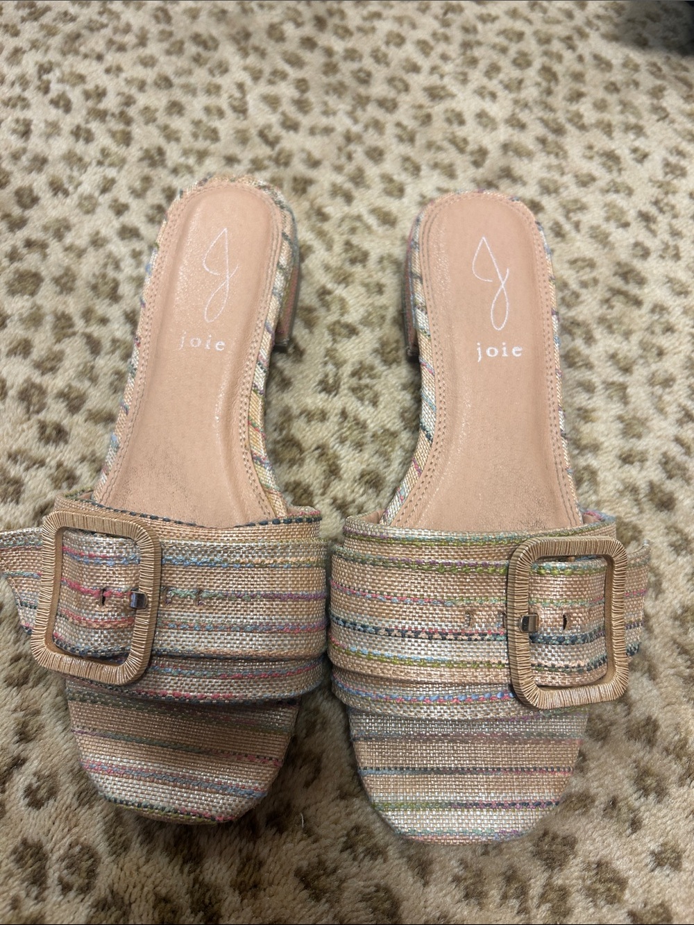 Joie Multistripe Buckle Slide Sandals - Pink Tan